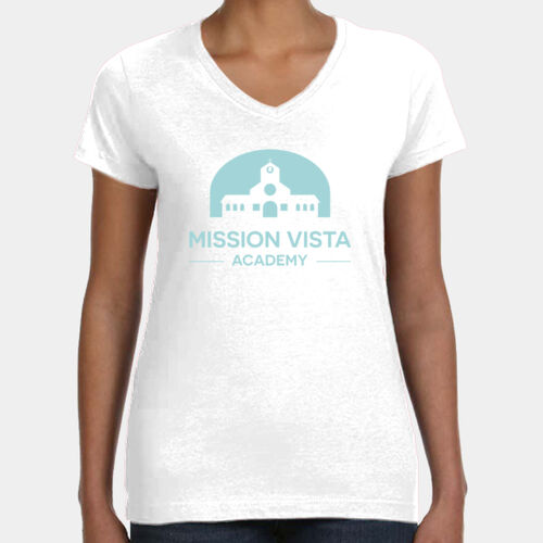 MVA Womens White V-Neck T-Shirt Light Blue Logo Thumbnail